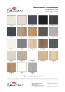 Serenity Partitions Structural Laminate Colour Selection Guide